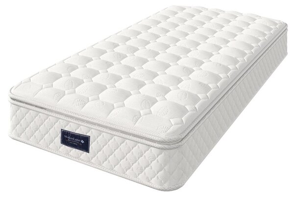 Materasso a molle insacchettate da 90x200 cm con 7 zone in schiuma fredda, materasso a molle insacchettate modello H3, altezza 25 cm, rivestimento in microfibra di poliestere, colore bianco