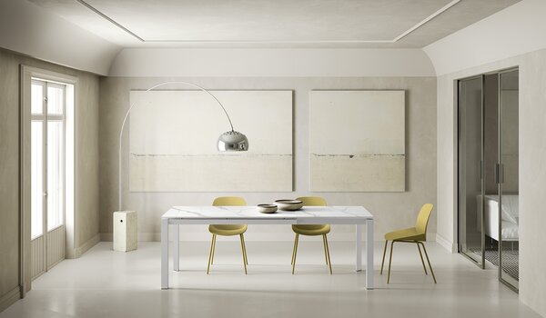 Tavolo Allungabile Account 24 90x140/220x75 cm Top in Ceramica Struttura in MDF Effetto Marmo Calacatta Bianco