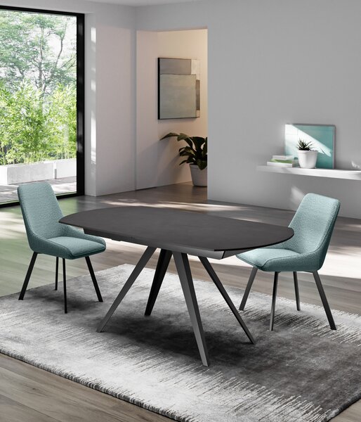 Tavolo Allungabile Kyoto 120 90x120/180x75 cm Top in Ceramica Gambe in Metallo Grigio Scuro