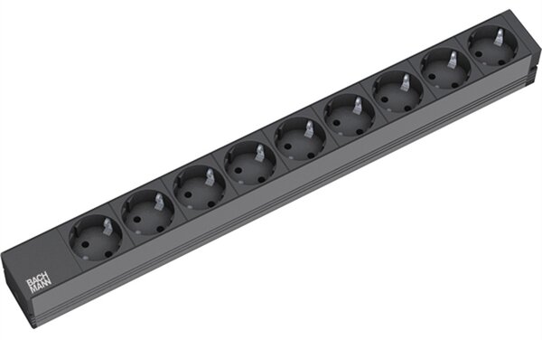 Bachmann, multipresa da 19" in alluminio, 1U, 9 prese a 35°, nera, 2,0 m, senza interruttore