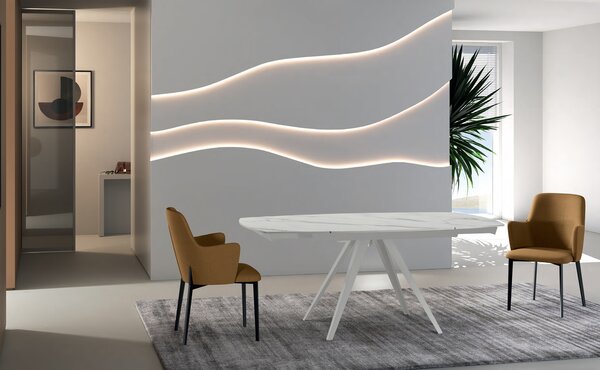 Tavolo Allungabile Kyoto 120 90x120/180x75 cm Top in Ceramica Gambe in Metallo Marmo Calacatta Bianco