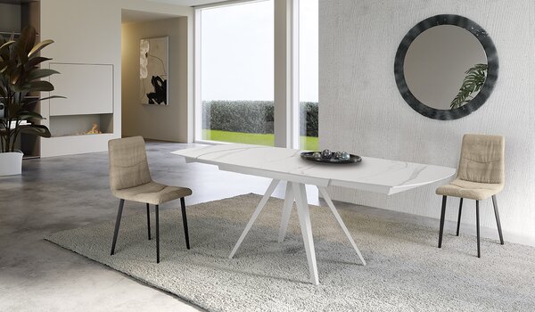 Tavolo Allungabile Kyoto 140 90x140/200x75 cm Top in Ceramica Gambe in Metallo Marmo Calacatta Bianco