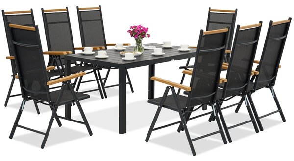 Mobili da giardino in alluminio Polywood Verona Wood per 8 persone Garden Point nero