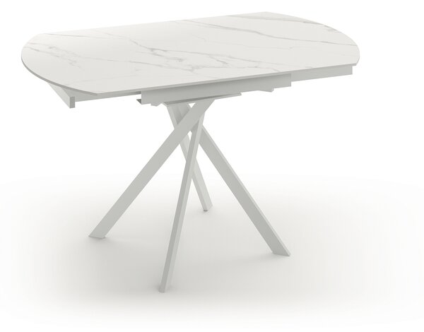 Tavolo Allungabile Roll 120x80/120x76 cm Top in Ceramica Gambe in Metallo Marmo Calacatta Bianco