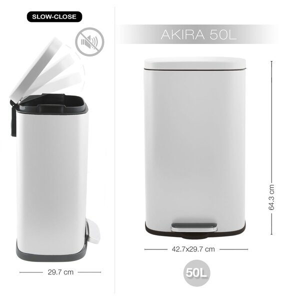 Cestino per la spazzatura bianco opaco in acciaio con pedale 50 l Akira – Spirella
