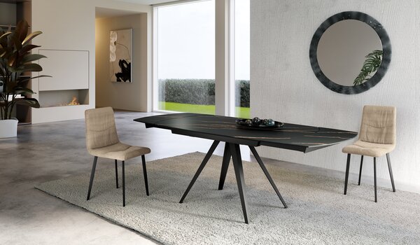 Tavolo Allungabile Kyoto 140 90x140/200x75 cm Top in Ceramica Gambe in Metallo Marmo Portoro Nero