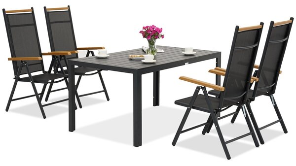 Mobili da giardino in alluminio Polywood Verona Wood per 4 persone Garden Point nero