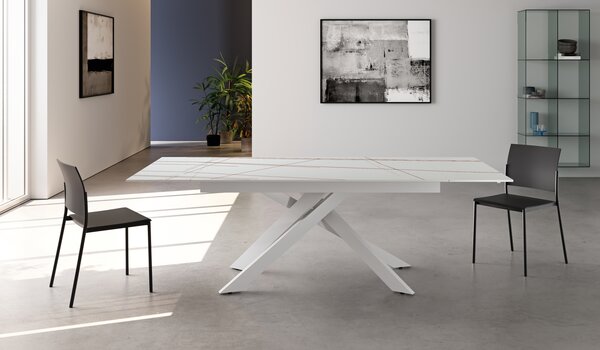 Tavolo Allungabile Ares 80x140/200x76 cm Top in Gres Marmo Sahara Bianco