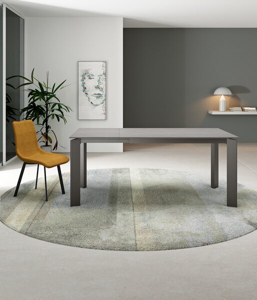 Tavolo Allungabile Frame 80x120-170x75 cm Top in Ceramica Marmo Grigio Opaco