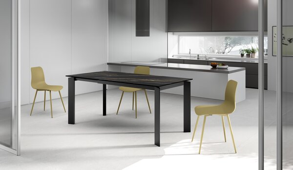 Tavolo Allungabile Frame 80x120-170x75 cm Top in Ceramica Marmo Portoro Nero Opaco