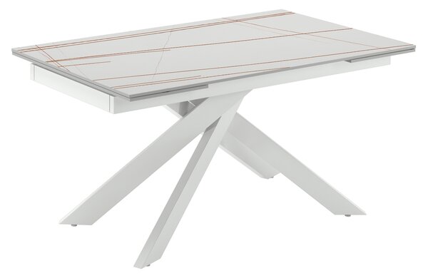Tavolo Allungabile Ares 80x140/200x76 cm Top in Gres Marmo Sahara Bianco