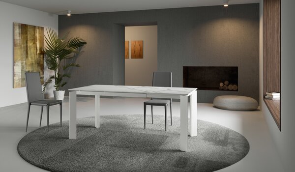 Tavolo Allungabile Frame 80x120-170x75 cm Top in Ceramica Marmo Bianco Opaco