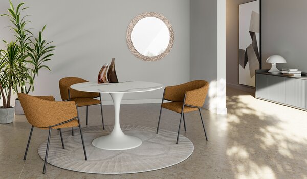 Tavolo Fisso Side 100x100x76 cm Top in Ceramica Marmo Bianco