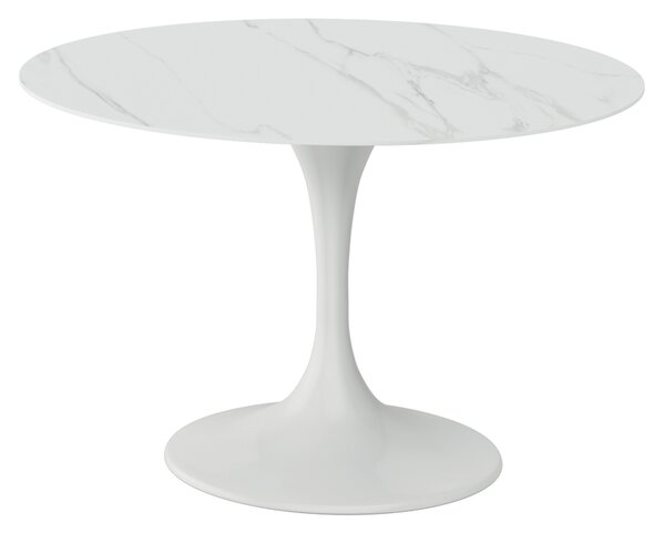 Tavolo Fisso Side 120x120x76 cm Top in Ceramica Marmo Bianco