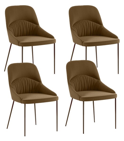 Set 4 Sedie Ginevra 54x63x89 cm in Tessuto Easy-Clean Gambe in Metallo Bronzo Marrone