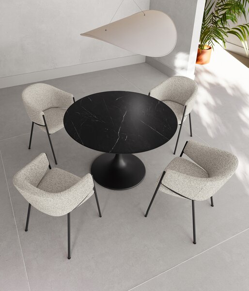 Tavolo Fisso Side 120x120x76 cm Top in Ceramica Marmo Nero