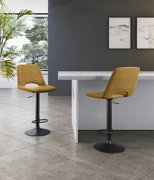 Set 2 Sgabelli Alex 45x52x88,5/103,5 cm con Alzata a GAS in Tessuto Easy-Clean Giallo