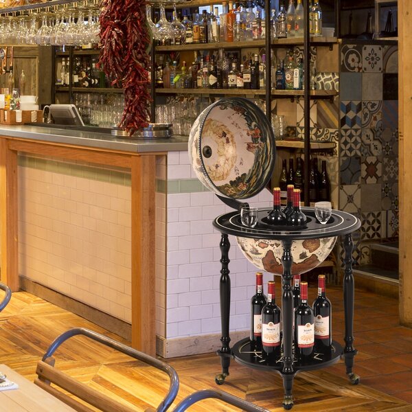 Costway Stand portavino 40cm a forma di mappamondo, Armadietto per vini naturale XVI secolo con carta nautica Bianco panna>