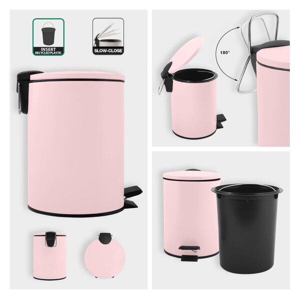 Cestino per la spazzatura rosa in acciaio con pedale 3 l Adelar – Spirella