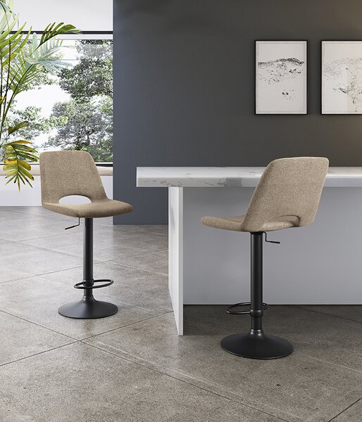 Set 2 Sgabelli Alex 45x52x88,5/103,5 cm con Alzata a GAS in Tessuto Easy-Clean Beige