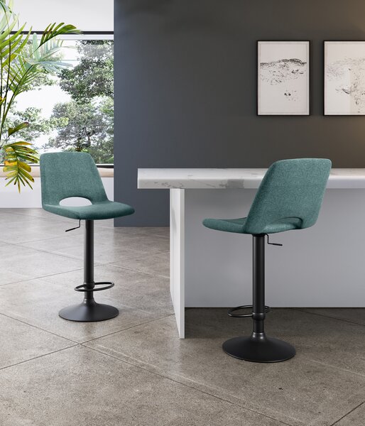 Set 2 Sgabelli Alex 45x52x88,5/103,5 cm con Alzata a GAS in Tessuto Easy-Clean Acquamarina