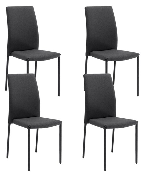 Set 4 Sedie Leda 42x52x96 cm in Tessuto Easy-Clean Gambe Rivestite in Tinta Nero