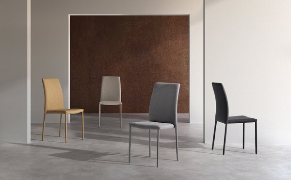 Set 4 Sedie Leda 42x52x96 cm in Tessuto Easy-Clean Gambe Rivestite in Tinta Grigio Scuro