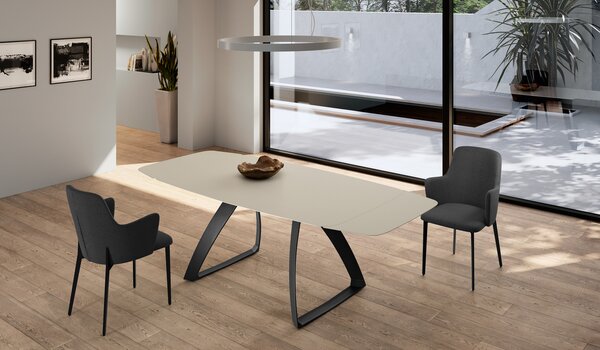 Tavolo Allungabile Barrel 90x180-240x76 cm Top in Ceramica Sabbia