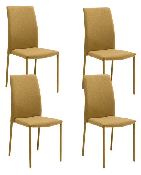 Set 4 Sedie Leda 42x52x96 cm in Tessuto Easy-Clean Gambe Rivestite in Tinta Giallo