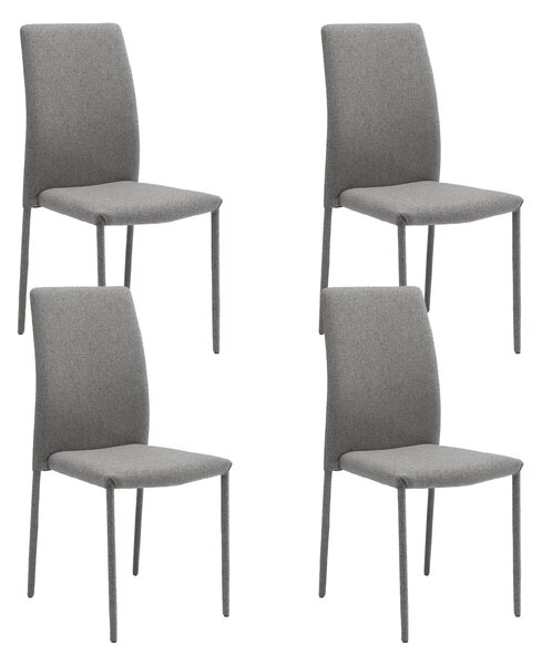 Set 4 Sedie Leda 42x52x96 cm in Tessuto Easy-Clean Gambe Rivestite in Tinta Grigio Scuro
