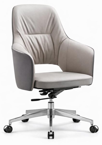 Poltrona da ufficio ergonomica, grigia, con schienale alto e ruote