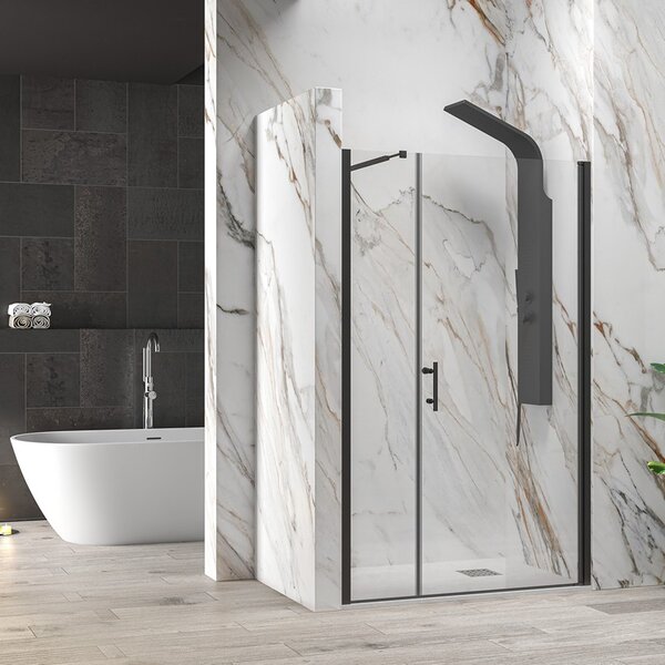 Kamalu porta doccia nero opaco 95 cm battente e anta fissa | ks5000n
