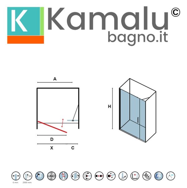 Kamalu porta doccia nero opaco 95 cm battente e anta fissa | ks5000n