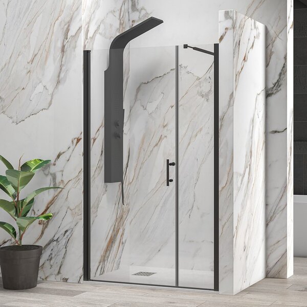 Kamalu porta doccia nero opaco 95 cm battente e anta fissa | ks5000n