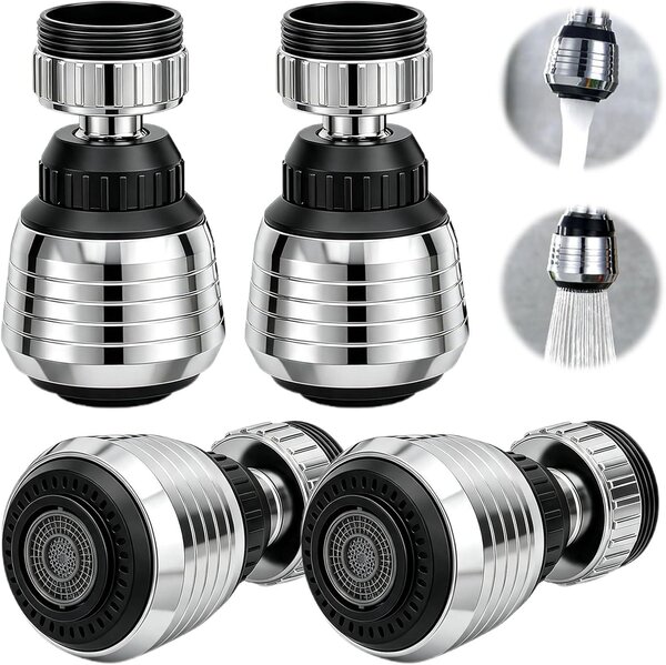 Aeratore per rubinetto da cucina - Set di 4 - Aeratore per rubinetto da cucina - Rotazione a 360 gradi - Regolatore di flusso universale con 2 modalità