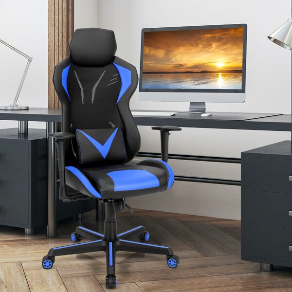 Costway Sedia ergonomica da gaming con altezza regolabile e supporto, Sedia  per computer girevole a 360° Blu e nero>