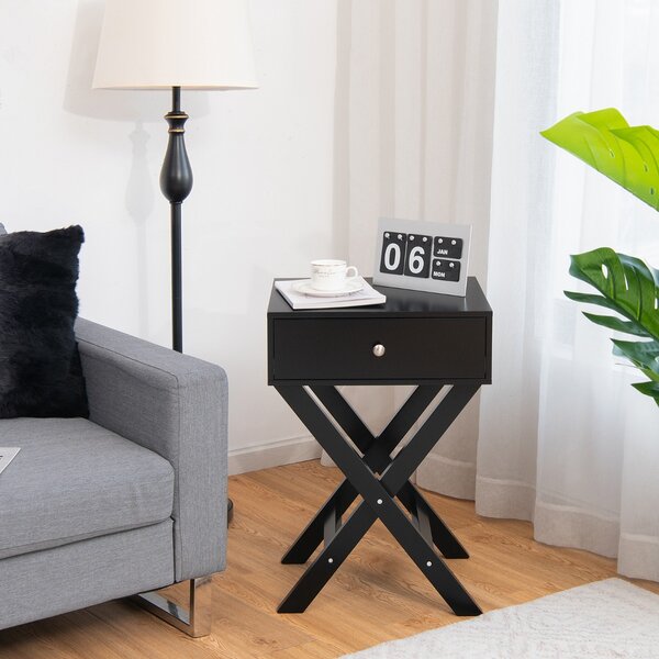Costway Comodino con base a forma di X con cassetto, Tavolino da caffè  moderno per casa salone camera da letto Nero>