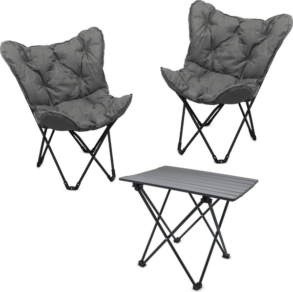 Set da campeggio con tavolo pieghevole in alluminio e 2 borse incluse - 3 pezzi - Set da giardino con 2 sedie a farfalla fino a 110 kg