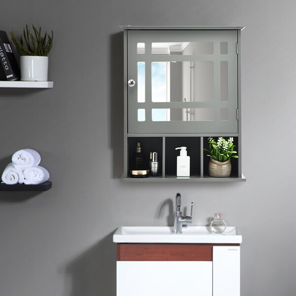 Costway Armadio di stoccaggio a parete per bagno, Organizzatore per armadio  a specchio 50cmx16cmx61cm Grigio>