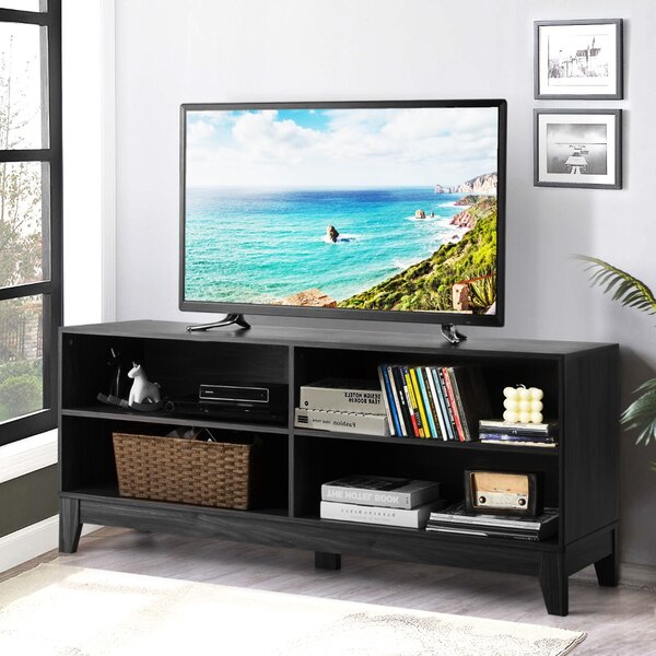 Costway Mobile porta TV di legno moderno con 4 mensole aperte, Armadio multimediale per TV 147x40x61cm Caffè >