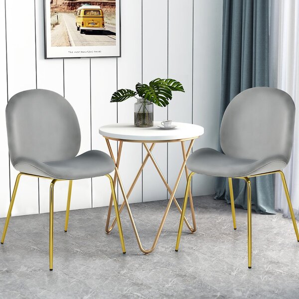 Costway Set di 2 sedie da pranzo moderne di velluto con gambe di metallo, Sedia con sedile in tessuto e schienale Grigio>