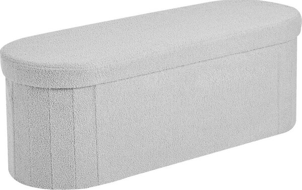 Panca contenitore ovale, panca pieghevole in pile Teddy da posizionare ai piedi del letto, panca contenitore imbottita pieghevole con ampio spazio di stoccaggio, supporta fino a 300 kg, per soggiorno, camera da letto, ingresso, grigio