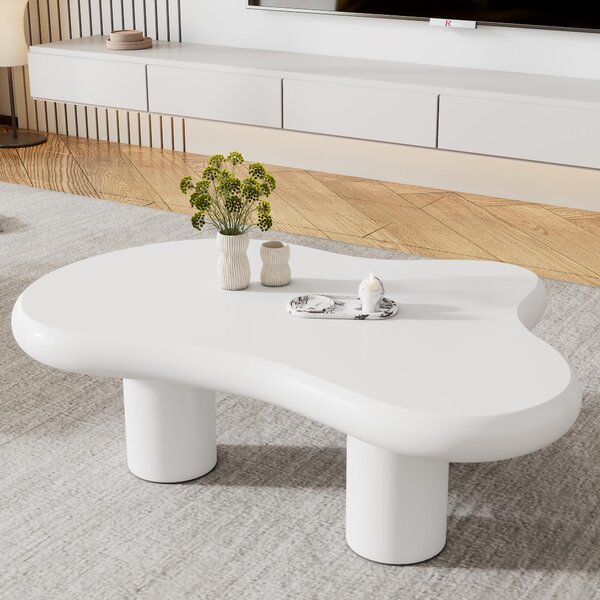 Tavolino da divano, dimensioni 97 x 67 x 32 cm, 100% MDF, bianco, tavolino a forma di nuvola con superficie verniciata e piedini in feltro