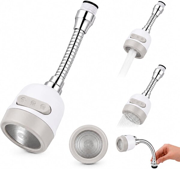 Prolunga flessibile a 360° per rubinetto - Aeratore per rubinetto da cucina con attacco M22 - 2 modalità: getto e doccia - Protezione per l'acqua cromata - Rotante - Impermeabile