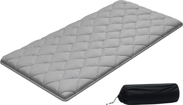 Materasso futon giapponese - Materasso tatami - Dimensioni 203 x 99 x 6,35 cm - Pieghevole - 9 strati - Con borsa per riporlo e set di fissaggio - Per yoga/meditazione - Grigio