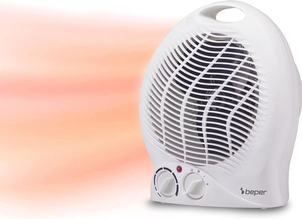 Stufa elettrica con ventola, 2000W, 2 livelli di potenza selezionabili, stufa compatta con ventola, termostato regolabile, modalità eco e spegnimento automatico, colore bianco