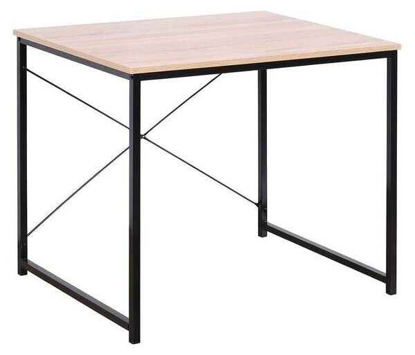 Scrivania Ufficio Moderna Legno Naturale Nero Tavolo Studio PC 60x80x71,5