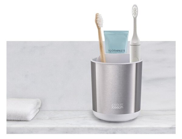 Portaspazzolino argentato in acciaio inox Duo Steel – Joseph Joseph