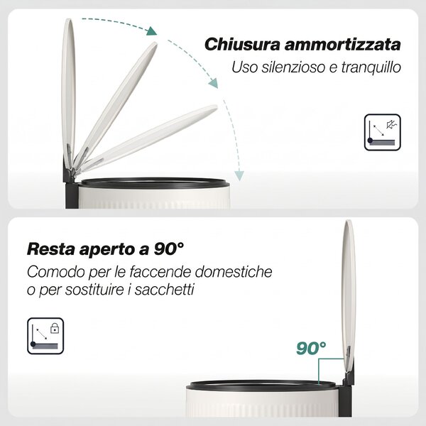 HOMCOM Cestino Spazzatura da 30L con Coperchio a Chiusura Morbida in Metallo e PP, Crema | Aosom Italy