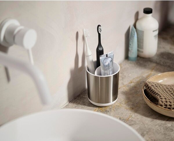Portaspazzolino argentato in acciaio inox Duo Steel – Joseph Joseph